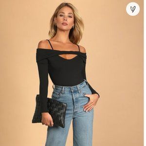 COPY - Lulus A Little Twist Black Twist-Front Cutout Bodysuit